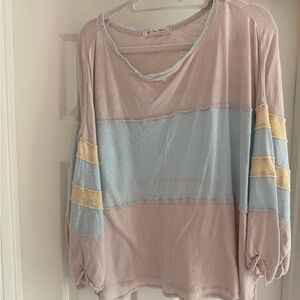 Free People Colorblock Long-Sleeve Top - Dusty Pink/Blue/Yellow